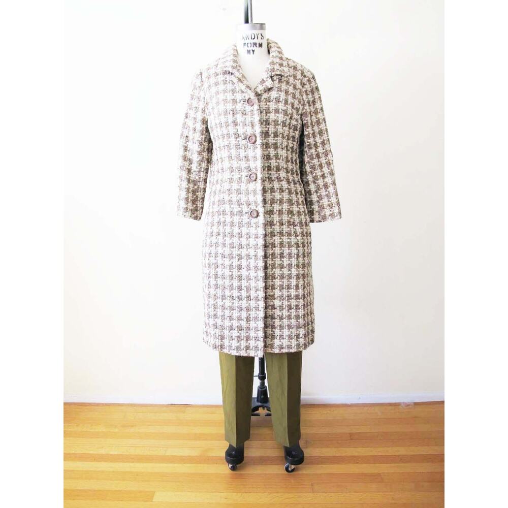 Vintage 60s Houndstooth Plaid Boucle Coat - Womens Small - Picture 2 of 6